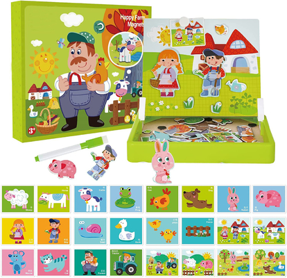 Brinquedos personalizados de madeira para crianças Puzzles de Jigsaw Magnético Brinquedos de aprendizagem para crianças de 4 anos 65pcs